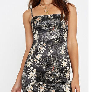 Urban Outfitters Women's Adjustable Strap Oriental Print Mini Dress Black NWOT